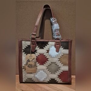 NEW Catchfly Women's Brown Southwest Color Block Concealed Carry Large Tote